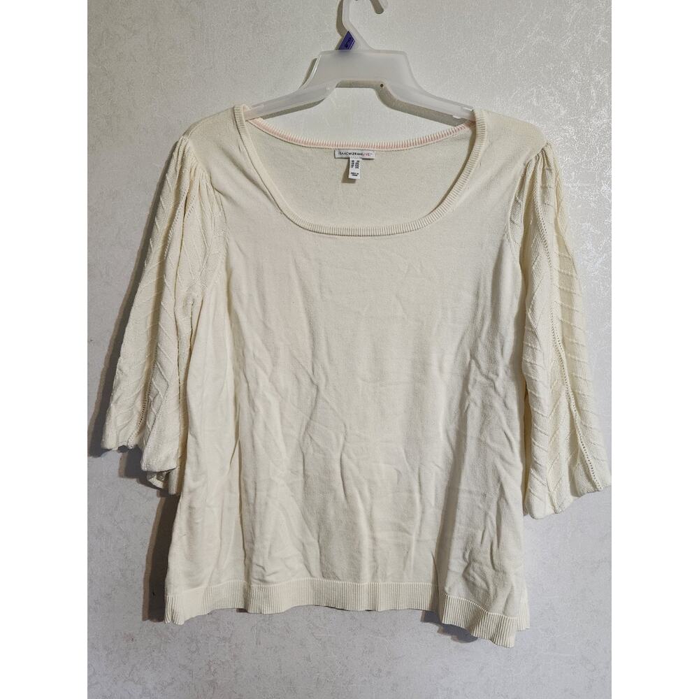 Isaac Mizrahi Live Womens Sweater 2X Off White 3/4 Bell Sleeve Knit Scoop Neck